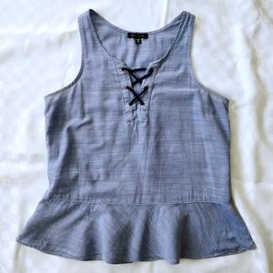 Dynamite Lace Up Blue Peplum Tank Top